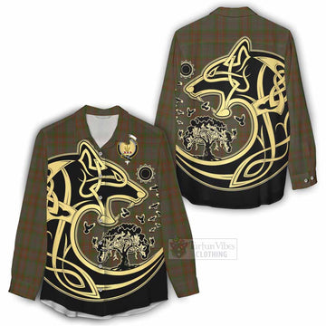 Gray Tartan Women's Casual Shirt with Family Crest Celtic Wolf Style - Tartan Vibes Clothing