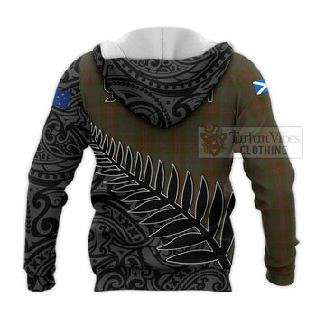Gray Crest Tartan Knitted Hoodie with New Zealand Silver Fern Half Style - Tartan Vibes Clothing
