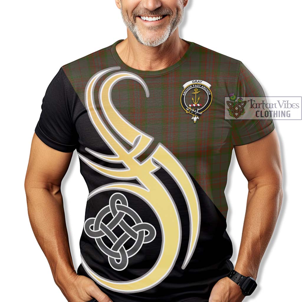 Gray Tartan T-Shirt with Family Crest and Celtic Symbol Style - Tartan Vibes Clothing