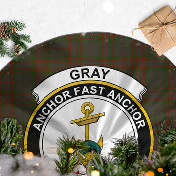 Gray Tartan Christmas Tree Skirt with Family Crest - Tartan Vibes Clothing