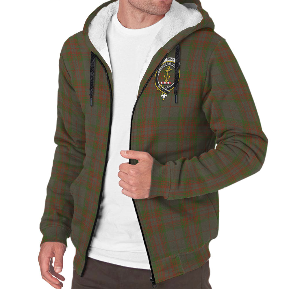Gray Tartan Sherpa Hoodie with Family Crest - Tartan Vibes Clothing