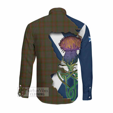 Tartan Vibes Clothing Gray Tartan Family Crest Long Sleeve Button Shirt Scottish Thistle Celtic Inspired