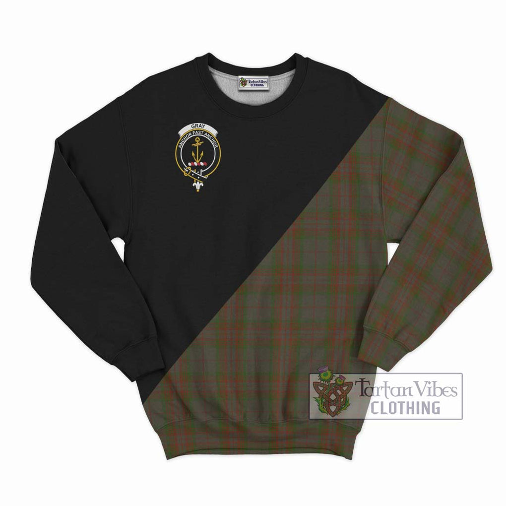 Gray Tartan Sweatshirt with Family Crest and Military Logo Style - Tartan Vibes Clothing
