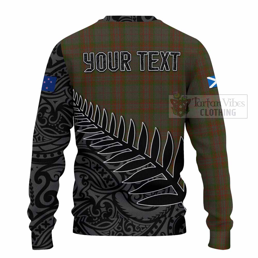 Gray Crest Tartan Knitted Sweater with New Zealand Silver Fern Half Style - Tartan Vibes Clothing