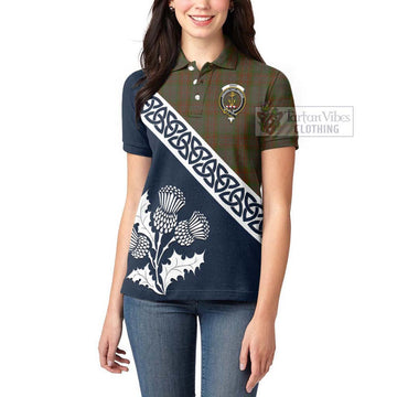Gray Tartan Women's Polo Shirt Featuring Thistle and Scotland Map - Tartanvibesclothing Store