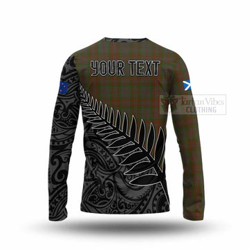 Gray Crest Tartan Long Sleeve T-Shirt with New Zealand Silver Fern Half Style - Tartan Vibes Clothing