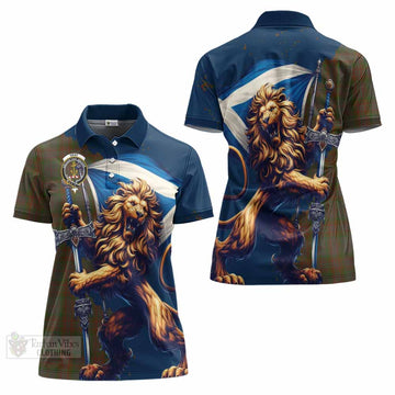 Gray Tartan Family Crest Women's Polo Shirt with Scottish Majestic Lion - Tartan Vibes Clothing