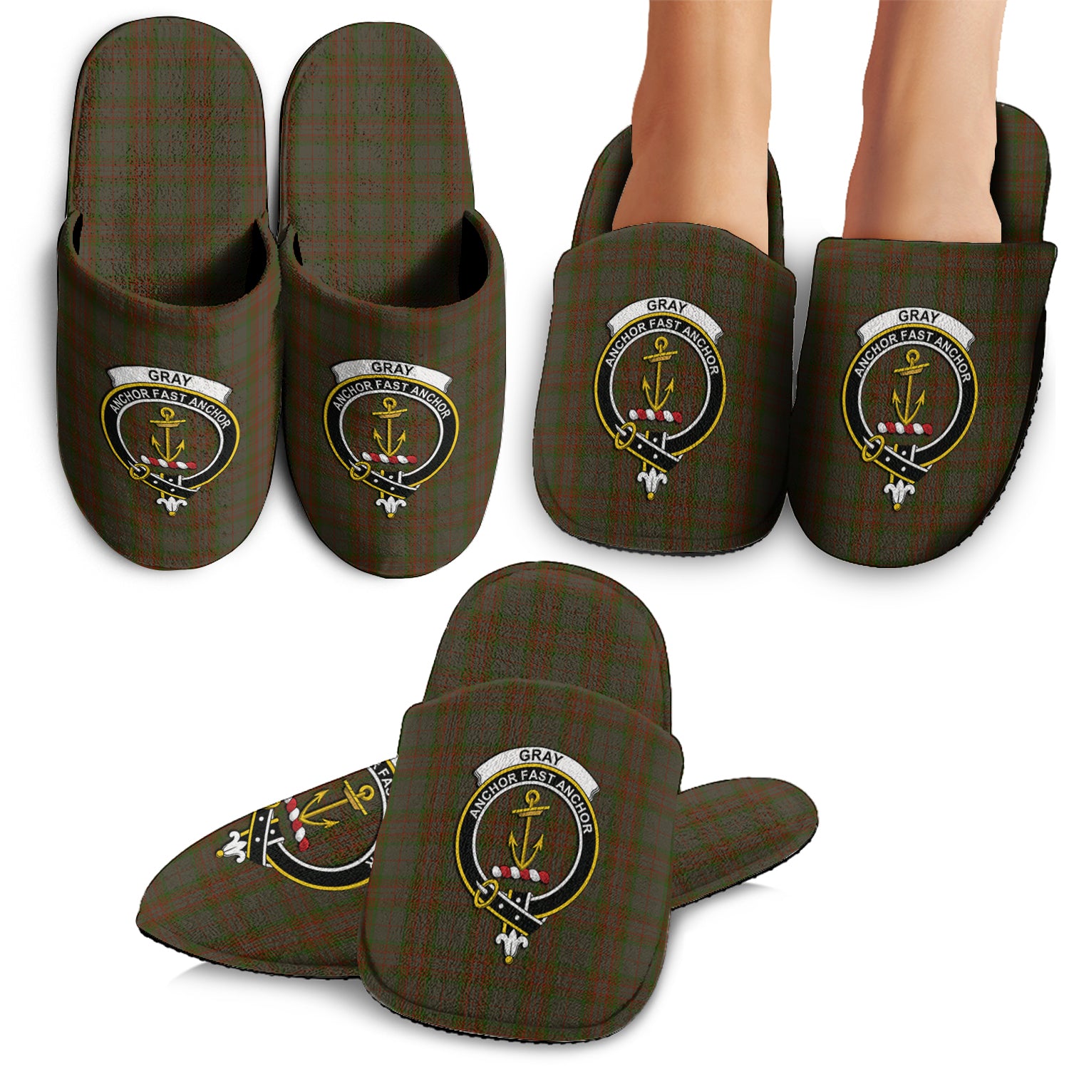 Gray Tartan Home Slippers with Family Crest - Tartan Vibes Clothing