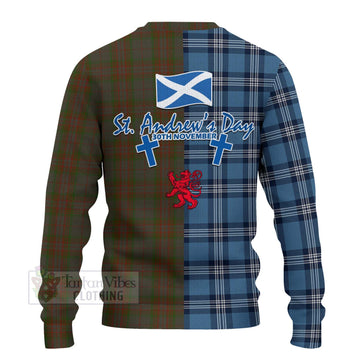 Gray Tartan Knitted Sweater Happy St. Andrew's Day Half Tartan Style - Tartan Vibes Clothing