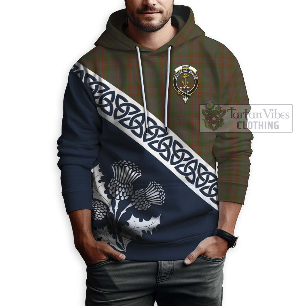 Gray Tartan Hoodie Featuring Thistle and Scotland Map - Tartan Vibes Clothing