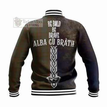 Tartan Vibes Clothing Gray Tartan Family Crest Baseball Jacket Alba Gu Brath Be Brave Lion Ancient Style