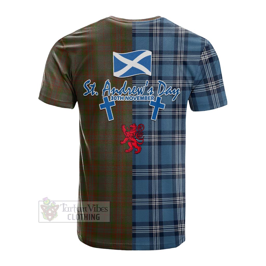 Gray Tartan Cotton T-shirt Happy St. Andrew's Day Half Tartan Style - Tartan Vibes Clothing