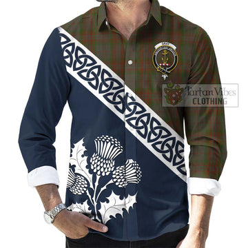 Gray Tartan Long Sleeve Button Shirt Featuring Thistle and Scotland Map Men's Shirt - Tartan Vibes Clothing