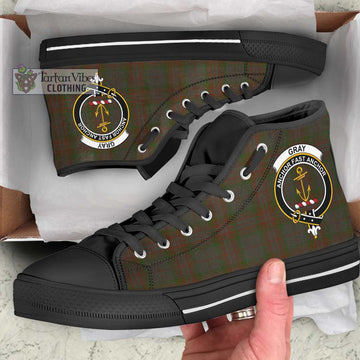 Gray Tartan High Top Shoes with Family Crest - Tartan Vibes Clothing