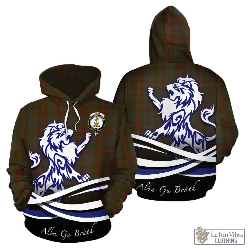 Gray Tartan Hoodie with Alba Gu Brath Regal Lion Emblem - Tartan Vibes Clothing