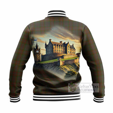Gray Tartan Family Crest Baseball Jacket with Scottish Ancient Castle Style - Tartan Vibes Clothing