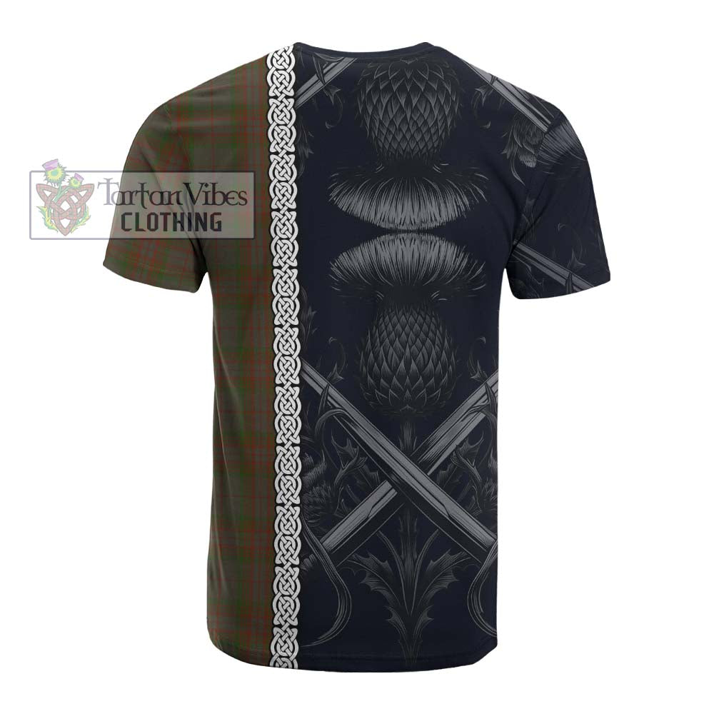 Tartan Vibes Clothing Gray Tartan Cotton T-shirt with Family Crest Cross Sword Thistle Celtic Vibes