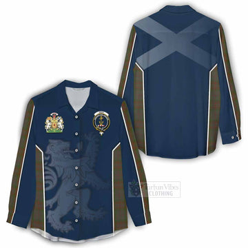 Gray Tartan Women's Casual Shirt with Family Crest and Lion Rampant Vibes Sport Style - Tartan Vibes Clothing