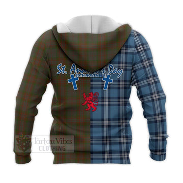 Gray Tartan Knitted Hoodie Happy St. Andrew's Day Half Tartan Style - Tartan Vibes Clothing