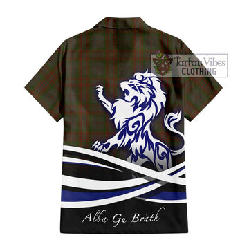 Gray Tartan Hawaiian Shirt with Alba Gu Brath Regal Lion Emblem - Tartan Vibes Clothing