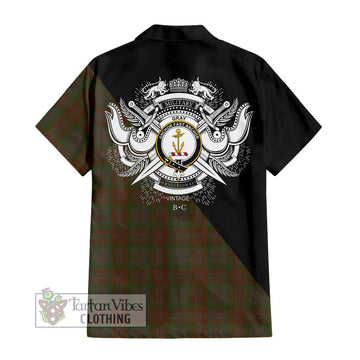 Gray Tartan Hawaiian Shirt with Family Crest and Military Logo Style - Tartan Vibes Clothing