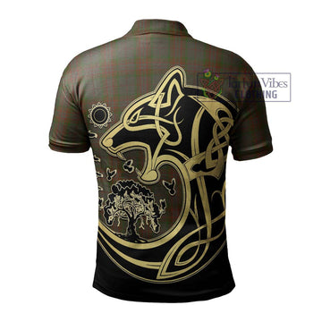 Gray Tartan Polo Shirt with Family Crest Celtic Wolf Style - Tartan Vibes Clothing