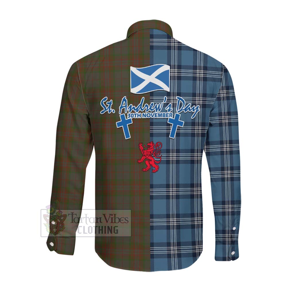 Gray Tartan Long Sleeve Button Shirt Happy St. Andrew's Day Half Tartan Style Men's Shirt - Tartan Vibes Clothing