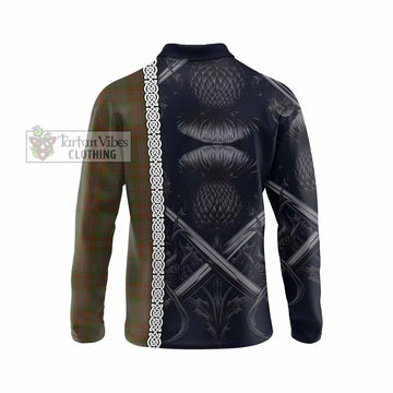 Gray Tartan Long Sleeve Polo Shirt with Family Crest Cross Sword Thistle Celtic Vibes - Tartan Vibes Clothing