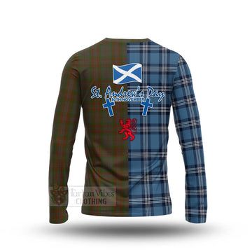 Gray Tartan Long Sleeve T-Shirt Happy St. Andrew's Day Half Tartan Style - Tartan Vibes Clothing