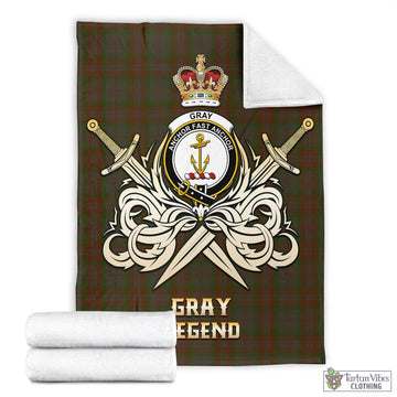Gray Tartan Blanket with Clan Crest and the Golden Sword of Courageous Legacy