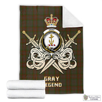 Gray Tartan Blanket with Clan Crest and the Golden Sword of Courageous Legacy - Tartan Vibes Clothing