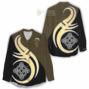 Gray Tartan Women's Casual Shirt with Family Crest and Celtic Symbol Style - Tartan Vibes Clothing