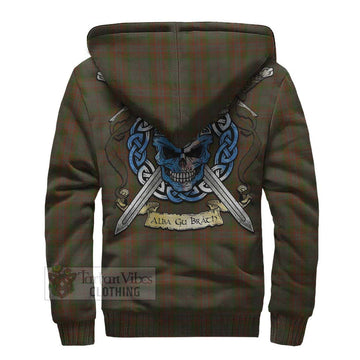 Gray Tartan Sherpa Hoodie with Family Crest Celtic Skull Style - Tartan Vibes Clothing