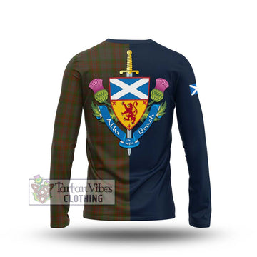 Gray Tartan Long Sleeve T-Shirt Alba with Scottish Lion Royal Arm Half Style - Tartan Vibes Clothing