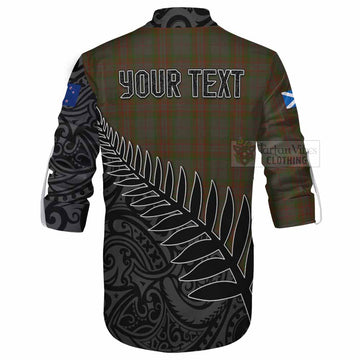 Gray Crest Tartan Ghillie Kilt Shirt with New Zealand Silver Fern Half Style - Tartan Vibes Clothing