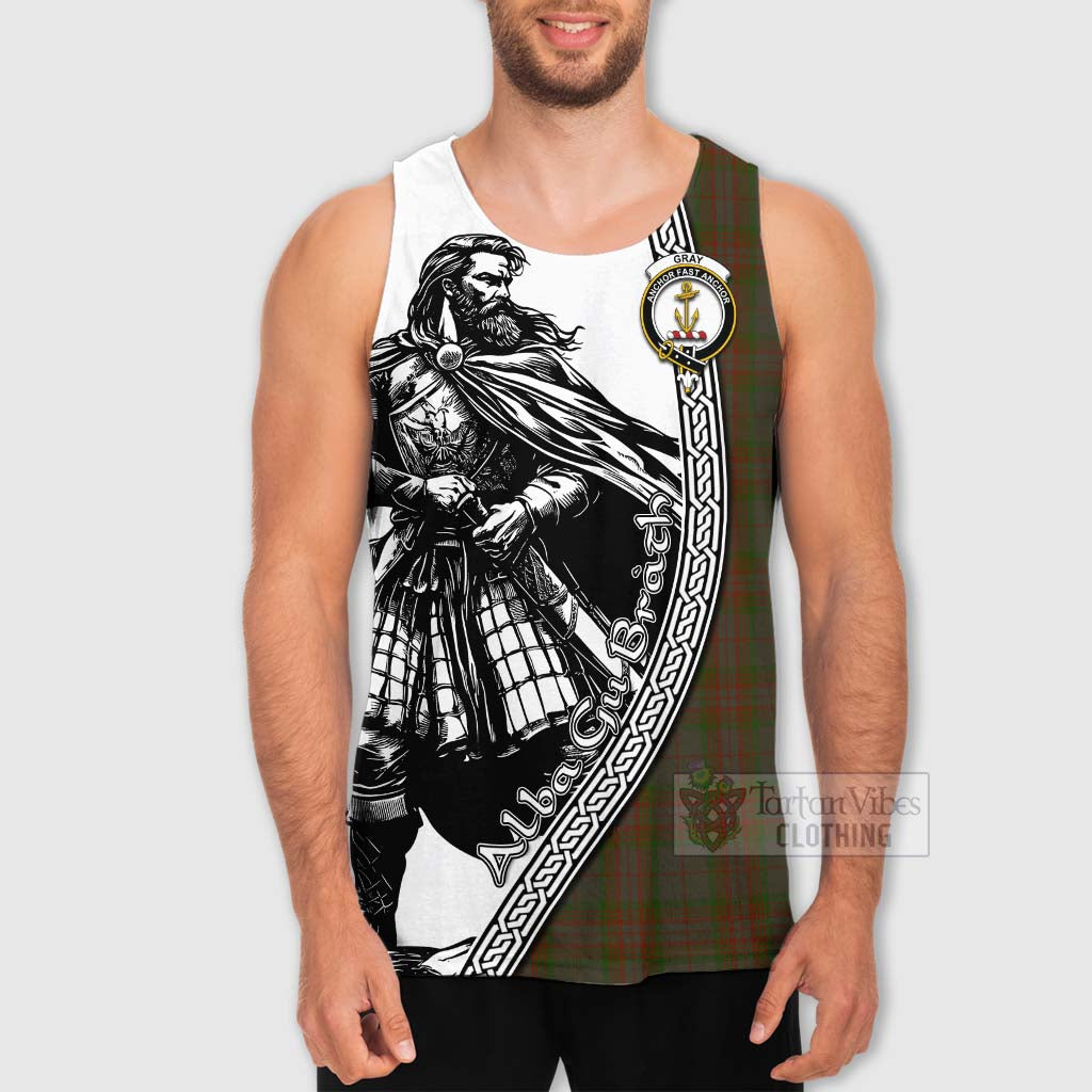 Gray Tartan Clan Crest Men's Tank Top with Highlander Warrior Celtic Style - Tartan Vibes Clothing