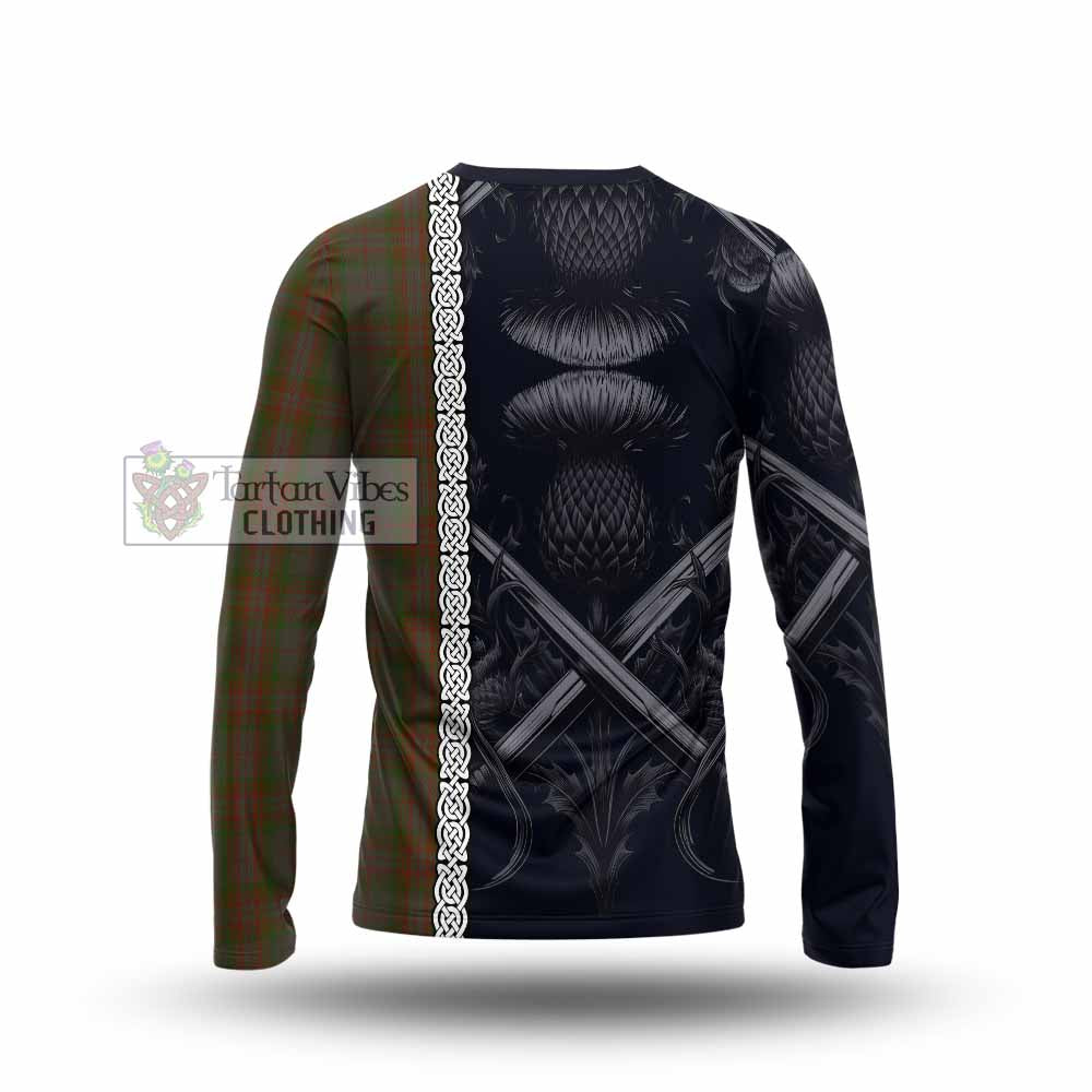 Gray Tartan Long Sleeve T-Shirt with Family Crest Cross Sword Thistle Celtic Vibes - Tartan Vibes Clothing