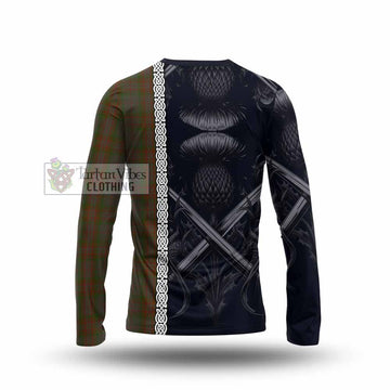Gray Tartan Long Sleeve T-Shirt with Family Crest Cross Sword Thistle Celtic Vibes - Tartan Vibes Clothing