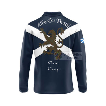 Gray Tartan Lion Rampant Long Sleeve Polo Shirt Proudly Display Your Heritage with Alba Gu Brath and Clan Name - Tartan Vibes Clothing