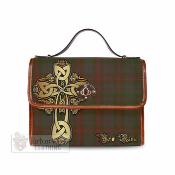 Tartan Vibes Clothing Gray Tartan Waterproof Canvas Bag Golden Thistle Celtic Cross Style