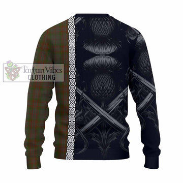 Gray Tartan Knitted Sweater with Family Crest Cross Sword Thistle Celtic Vibes - Tartan Vibes Clothing