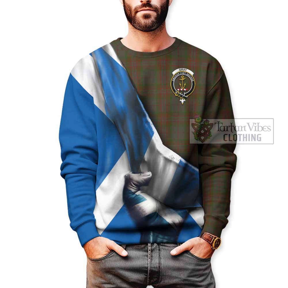 Gray Tartan Sweatshirt with Family Crest Scotland Patriotic Style - Tartan Vibes Clothing
