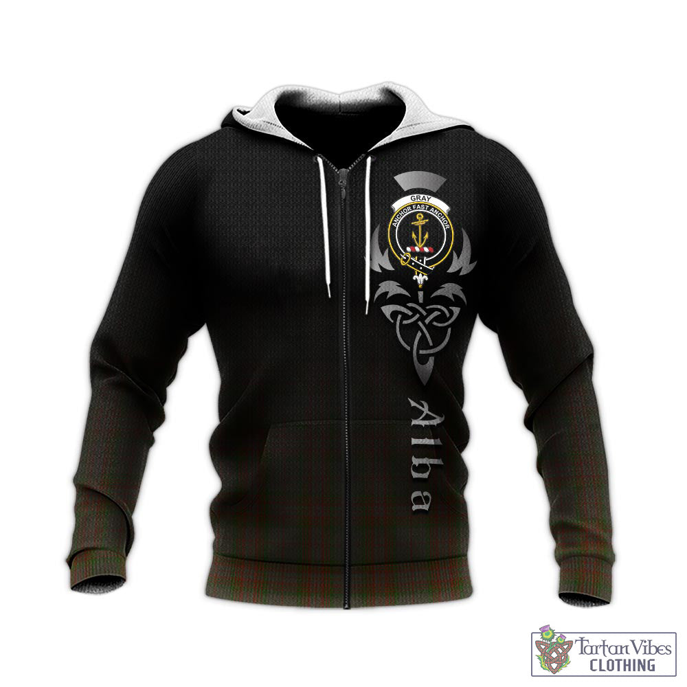 Gray Tartan Knitted Hoodie Featuring Alba Gu Brath Family Crest Celtic Inspired - Tartan Vibes Clothing
