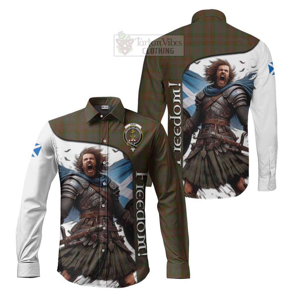 Gray Crest Tartan Long Sleeve Button Shirt Inspired by the Freedom of Scottish Warrior - Tartan Vibes Clothing