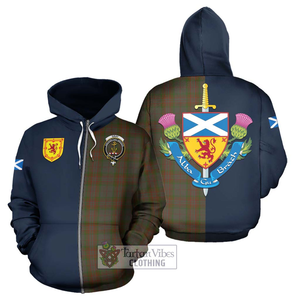 Gray Tartan Hoodie Alba with Scottish Lion Royal Arm Half Style - Tartan Vibes Clothing