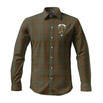 Gray Tartan Long Sleeve Button Up Shirt with Family Crest Men's Shirt - Tartan Vibes Clothing