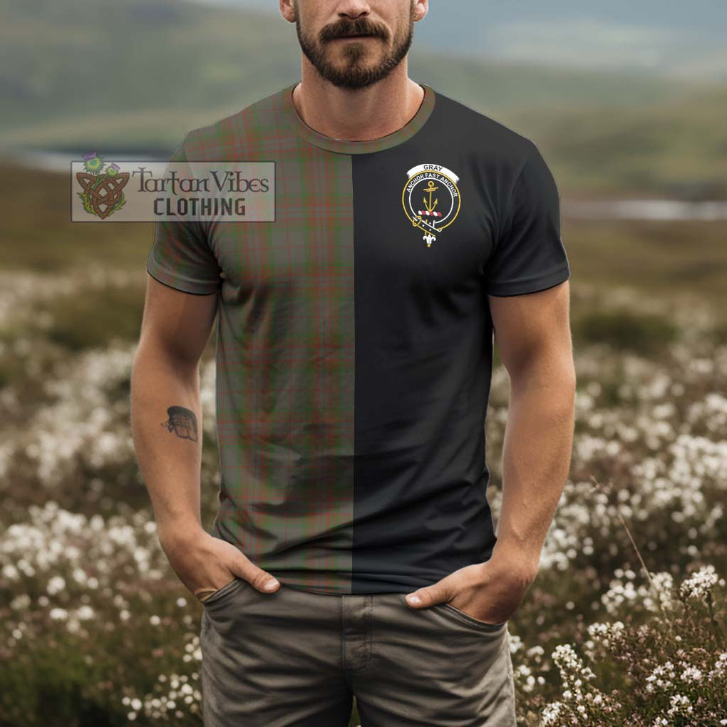 Gray Tartan T-Shirt with Family Crest and Half Of Me Style - Tartanvibesclothing Shop