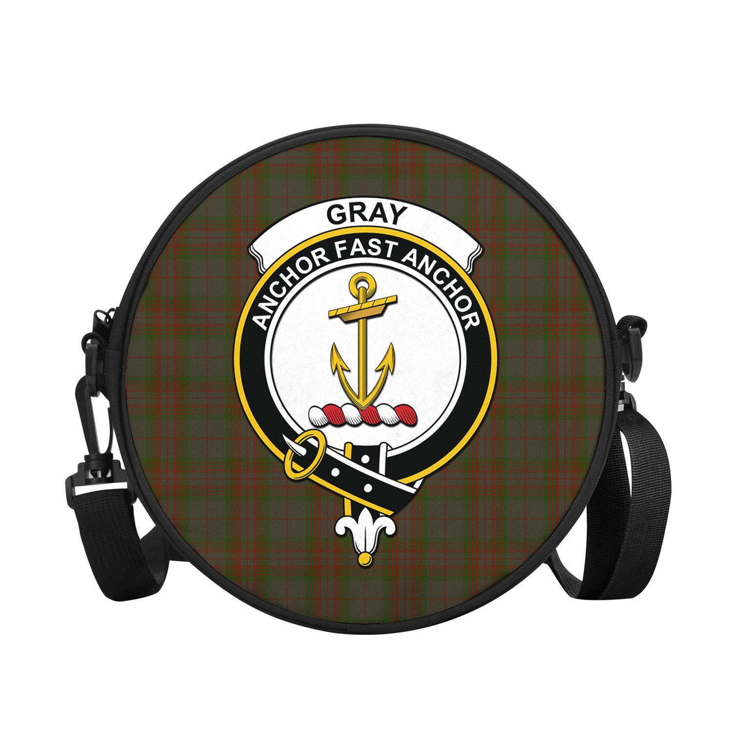 Gray Tartan Round Satchel Bags with Family Crest - Tartan Vibes Clothing