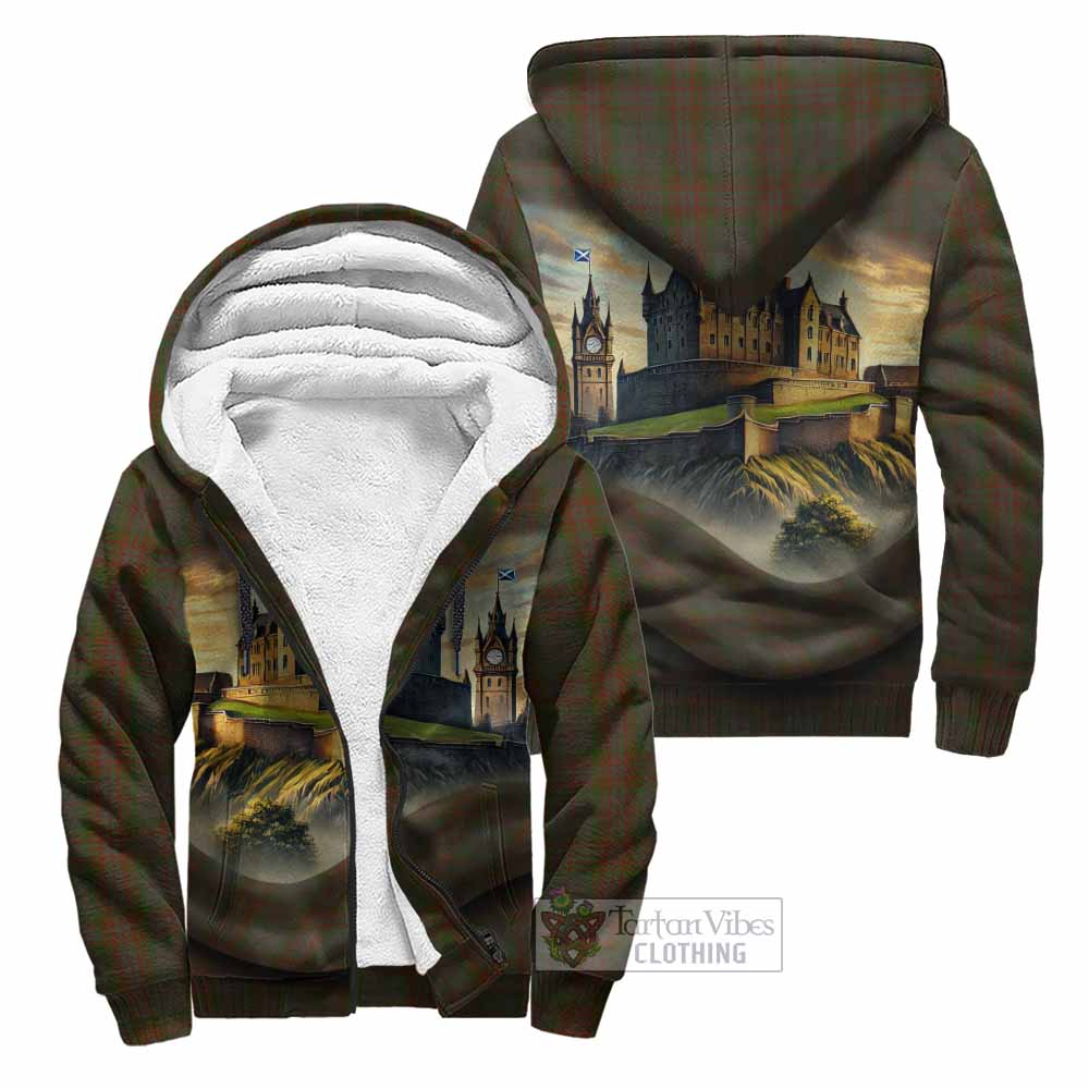 Gray Tartan Family Crest Sherpa Hoodie with Scottish Ancient Castle Style Unisex - Tartan Vibes Clothing
