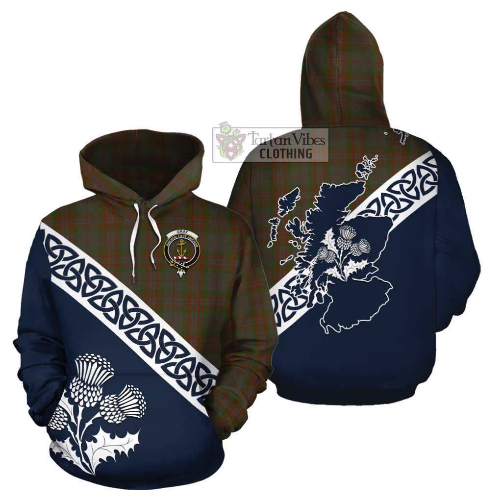 Gray Tartan Cotton Hoodie Featuring Thistle and Scotland Map Zip Hoodie - Tartan Vibes Clothing
